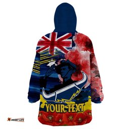 custom personalised anzac cowboys rugby wearable blanket hoodie we shall remember