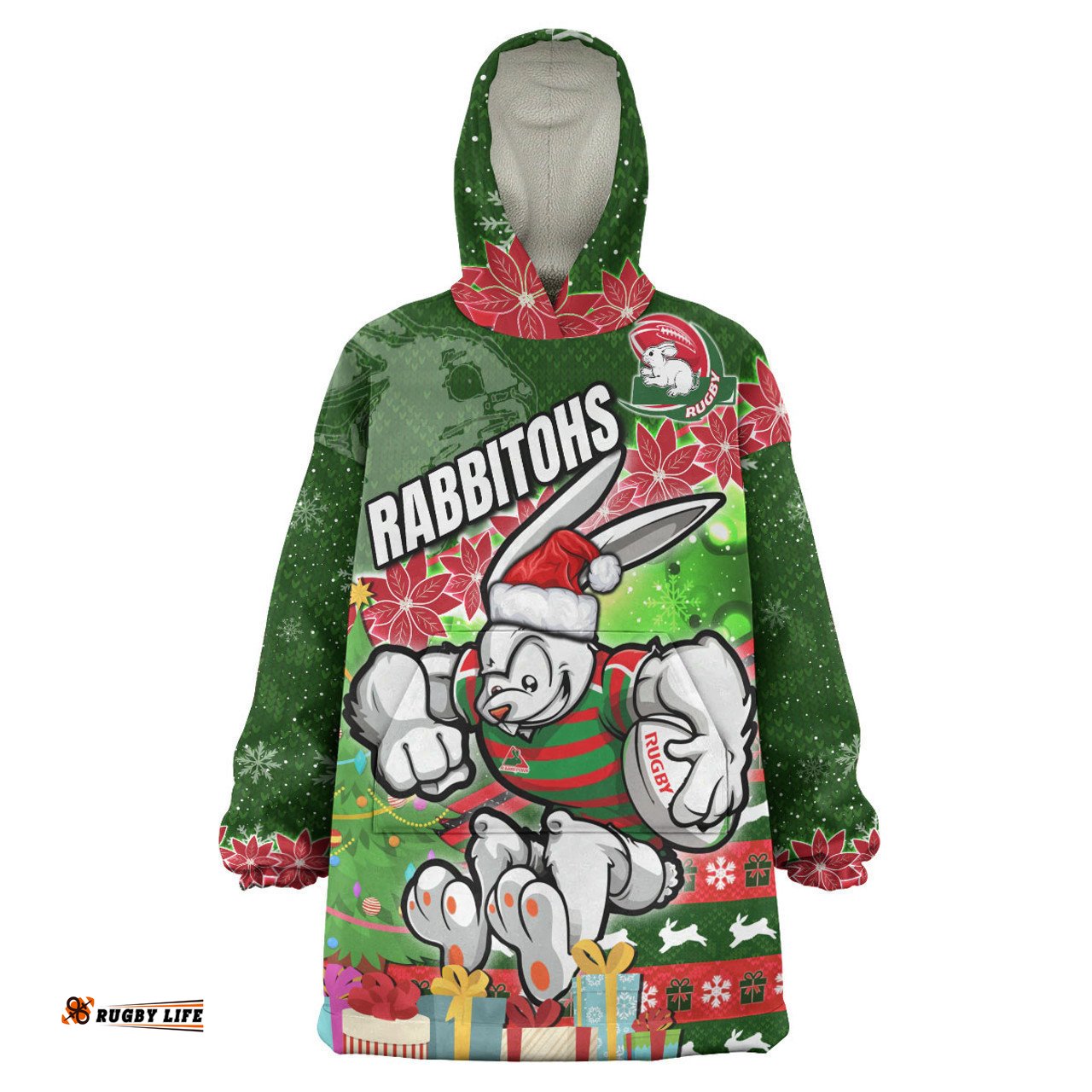 South Sydney Rabbitohs Snug Hoodie - Custom Christmas Tree Rabbit Ball Snug Oodie