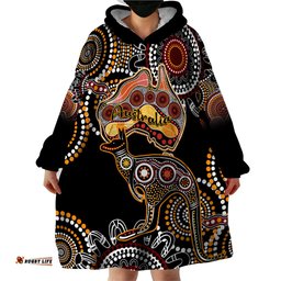 australia aboriginal wearable blanket hoodie australian map with kangaroo indigenous art
