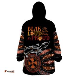 australia naidoc 2024 wearable blanket hoodie blak loud and proud aboriginal lizard art
