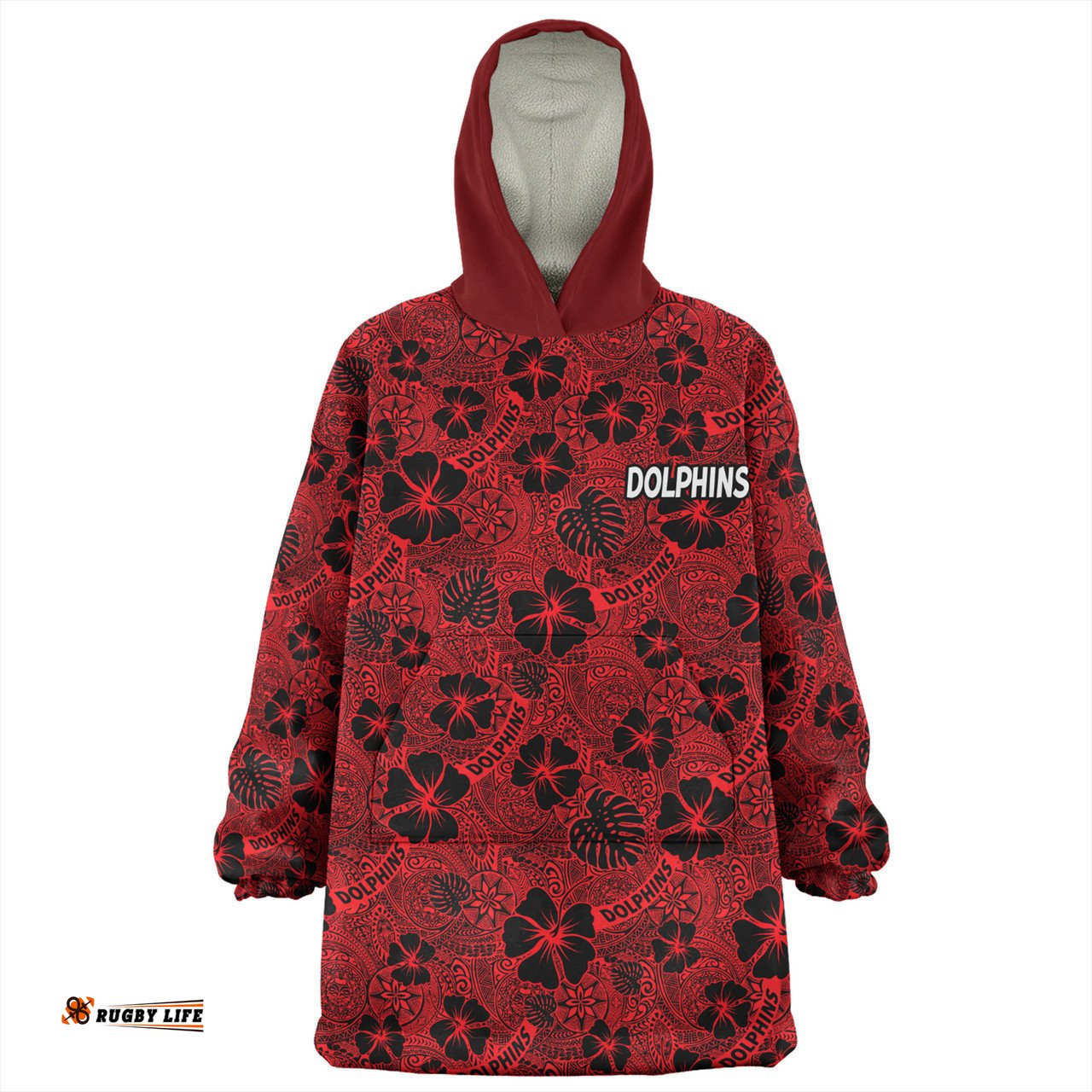 Redcliffe Dolphins Snug Hoodie - Scream With Tropical Patterns