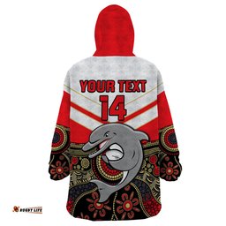 custom text and number dolphins rugby wearable blanket hoodie indigenous dynamic version