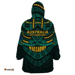 wallabies rugby wearable blanket hoodie polynesian and aboriginal special green version