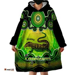 personalised australia capricorn goanna zodiac wearable blanket hoodie auz astrology aboriginal green