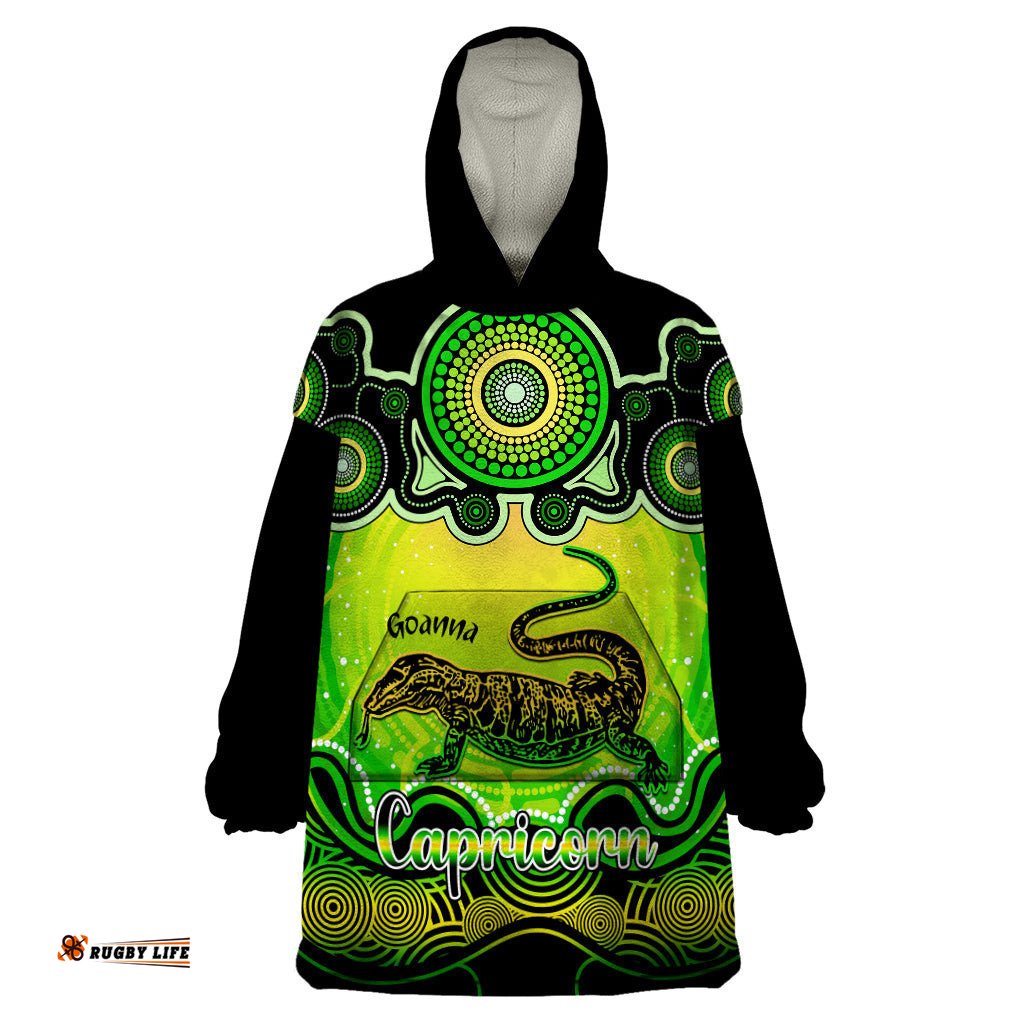 personalised australia capricorn goanna zodiac wearable blanket hoodie auz astrology aboriginal green