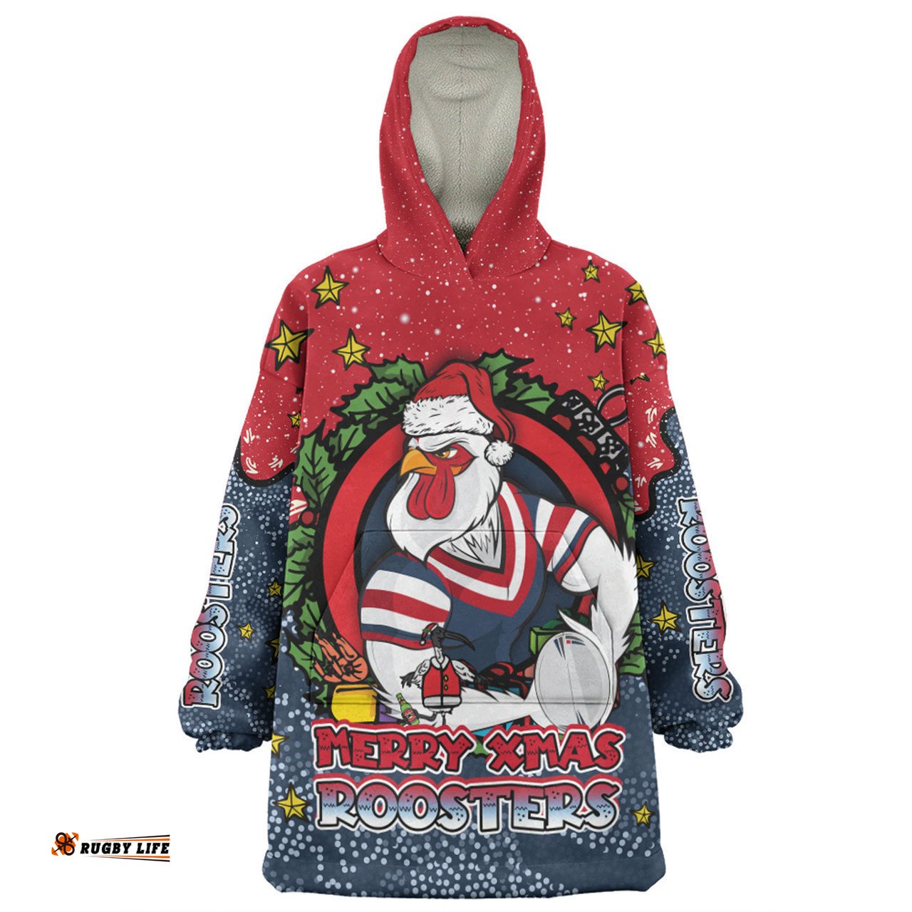 Sydney Roosters Christmas Custom Snug Hoodie - Merry Christmas Our Beloved Team With Aboriginal Dot Art Pattern Snug Hoodie