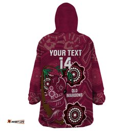 custom queensland maroons rugby wearable blanket hoodie 2024 koala mix aboriginal art