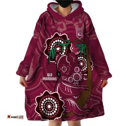 custom queensland maroons rugby wearable blanket hoodie 2024 koala mix aboriginal art
