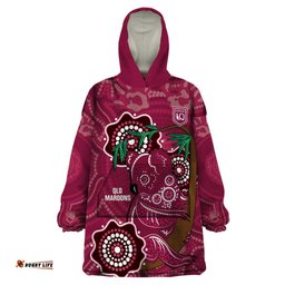 custom queensland maroons rugby wearable blanket hoodie 2024 koala mix aboriginal art