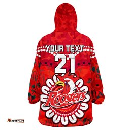 custom personalised roosters rugby anzac wearable blanket hoodie camouflage poppy