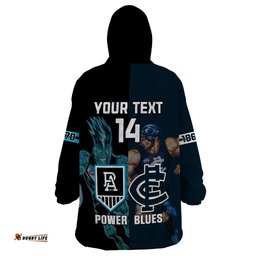 personalised carlton and port adelaide football wearable blanket hoodie blues mix power sporty version