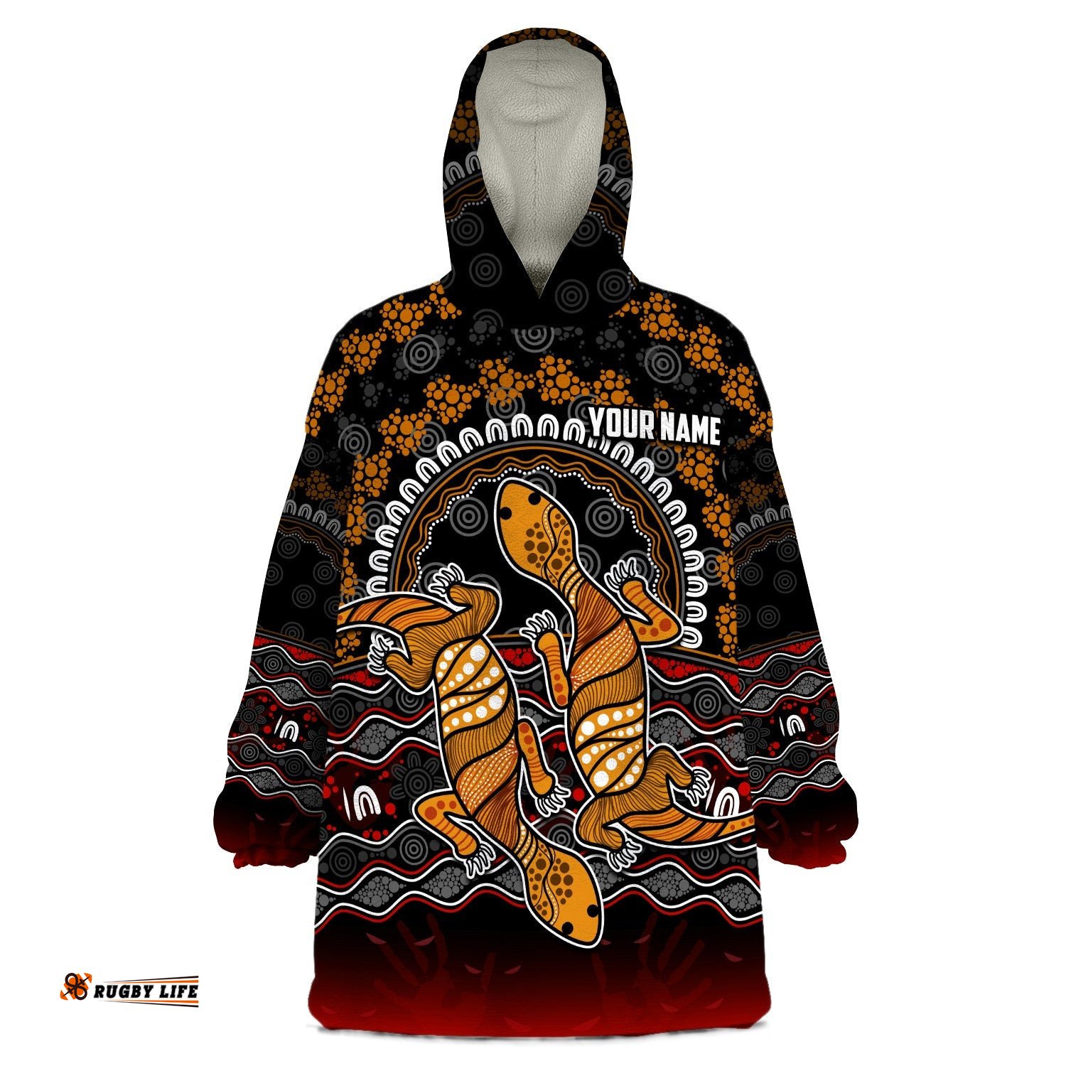 custom personalised australia valentine wearable blanket hoodie aboriginal couple lizards my love