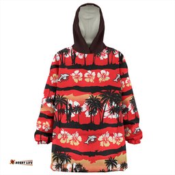 Redcliffe Dolphins Snug Hoodie - Tropical Hibiscus and Coconut Trees