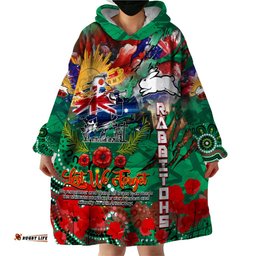personalised australia rugby rabbitohs anzac wearable blanket hoodie south sydney scratch style dt02