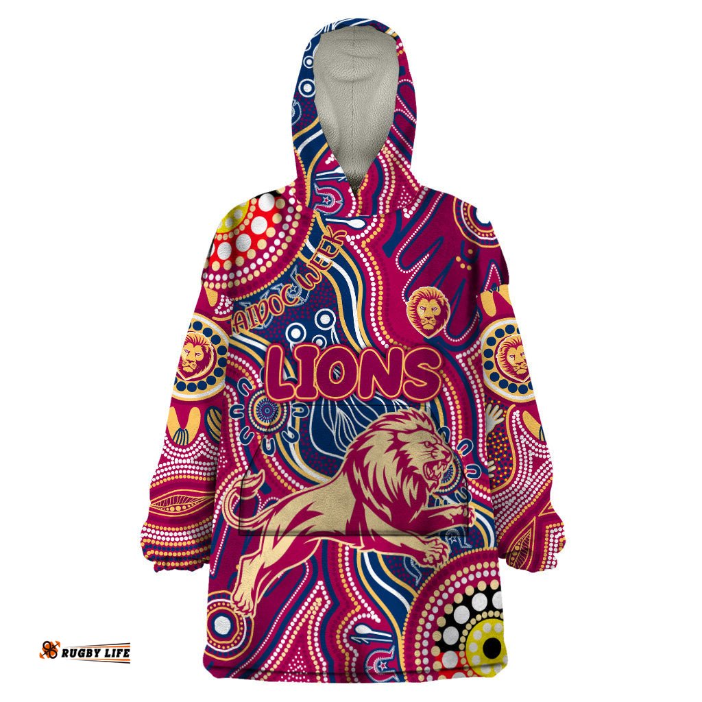 personalised naidoc week 2024 brisbane lions wearable blanket hoodie australian aboriginal hand painting dt02