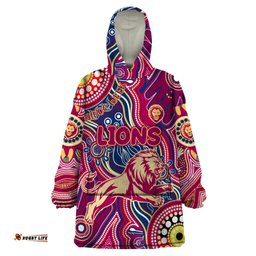personalised naidoc week 2024 brisbane lions wearable blanket hoodie australian aboriginal hand painting dt02