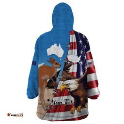 personalised united states and australia wearable blanket hoodie usa eagle with aussie kangaroo