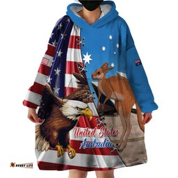 personalised united states and australia wearable blanket hoodie usa eagle with aussie kangaroo