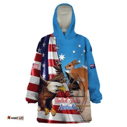 personalised united states and australia wearable blanket hoodie usa eagle with aussie kangaroo