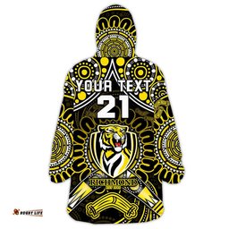 custom personalised richmond tigers football wearable blanket hoodie boomerang indigenous dots