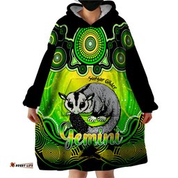 personalised australia gemini sugar gilder zodiac wearable blanket hoodie auz astrology aboriginal green