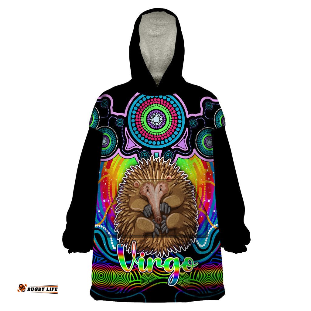 personalised australia virgo echidna zodiac wearable blanket hoodie auz astrology aboriginal rainbow