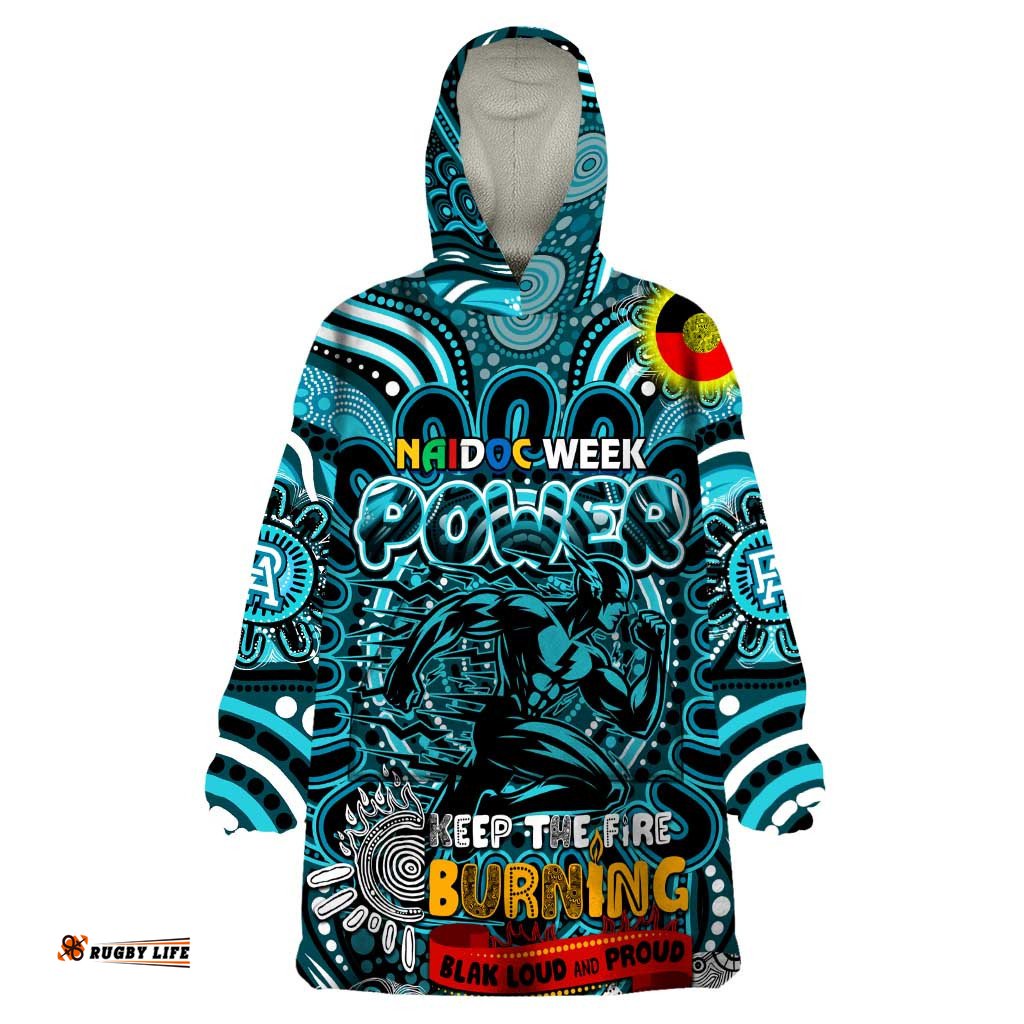 custom port adelaide power naidoc week 2024 wearable blanket hoodie mascot football dt02