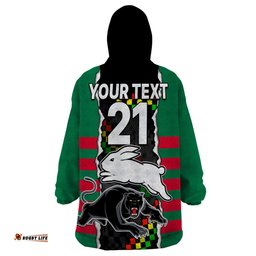 custom text and number nrl combine rabbitohs and panthers wearable blanket hoodie