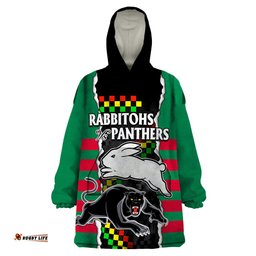 custom text and number nrl combine rabbitohs and panthers wearable blanket hoodie