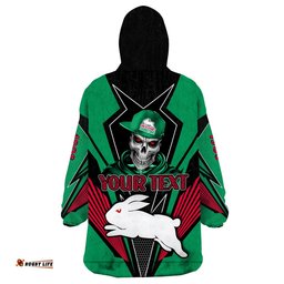 custom personalised rabbitohs rugby wearable blanket hoodie mascot south sydney since 1908 cool skull
