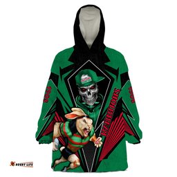 custom personalised rabbitohs rugby wearable blanket hoodie mascot south sydney since 1908 cool skull