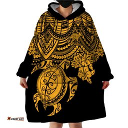custom australia matildas wearable blanket hoodie hibiscus and turtle with polynesian pattern