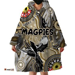 personalised naidoc week 2024 collingwood magpies wearable blanket hoodie australian aboriginal hand painting dt02