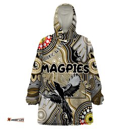 personalised naidoc week 2024 collingwood magpies wearable blanket hoodie australian aboriginal hand painting dt02
