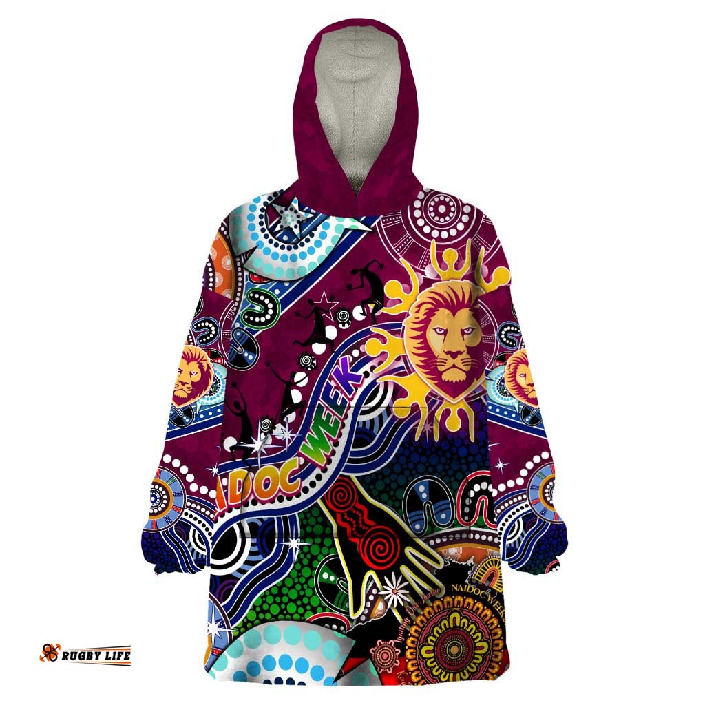 custom naidoc week 2024 brisbane lions wearable blanket hoodie australia aboriginal dot painting dt02