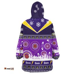 Melbourne Storm Christmas Snug Hoodie - Custom Melbourne Storm Ugly Christmas And Aboriginal Inspired Patterns Oodie Blanket