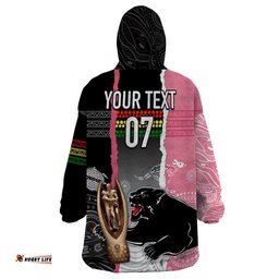 personalised panther rugby nrl premiers wearable blanket hoodie panther pride black pink aboriginal mix art