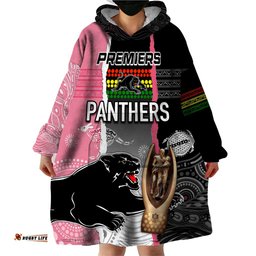 personalised panther rugby nrl premiers wearable blanket hoodie panther pride black pink aboriginal mix art