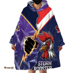 nrl storm rooster mascot custom wearable blanket hoodie cracked metal style
