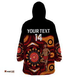 custom text and number australia indigenous rugby wearable blanket hoodie all stars aborigine dreamtime black version