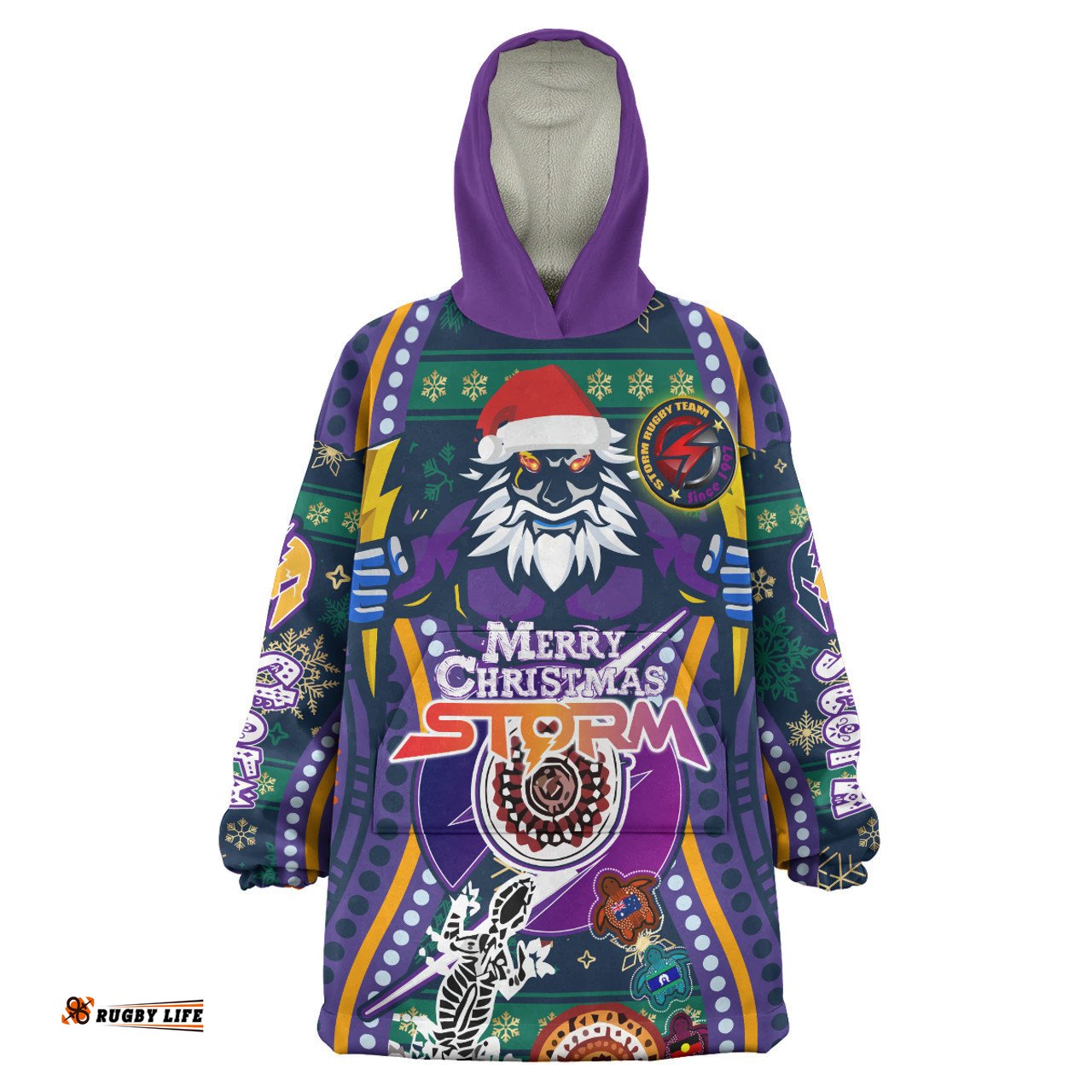 Melbourne Storm Christmas Snug Hoodie - Custom Merry Christmas Indigenous Melbourne Storm Oodie Blanket