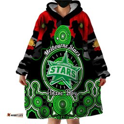 melbourne stars anzac 2024 wearable blanket hoodie lest we forget poppy mix camouflage