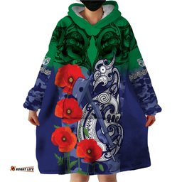 custom warriors rugby anzac wearable blanket hoodie gallipoli soldier with aboriginal art
