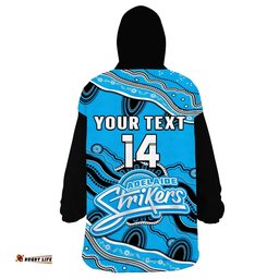 custom text and number adelaide strikers cricket wearable blanket hoodie aboriginal painting