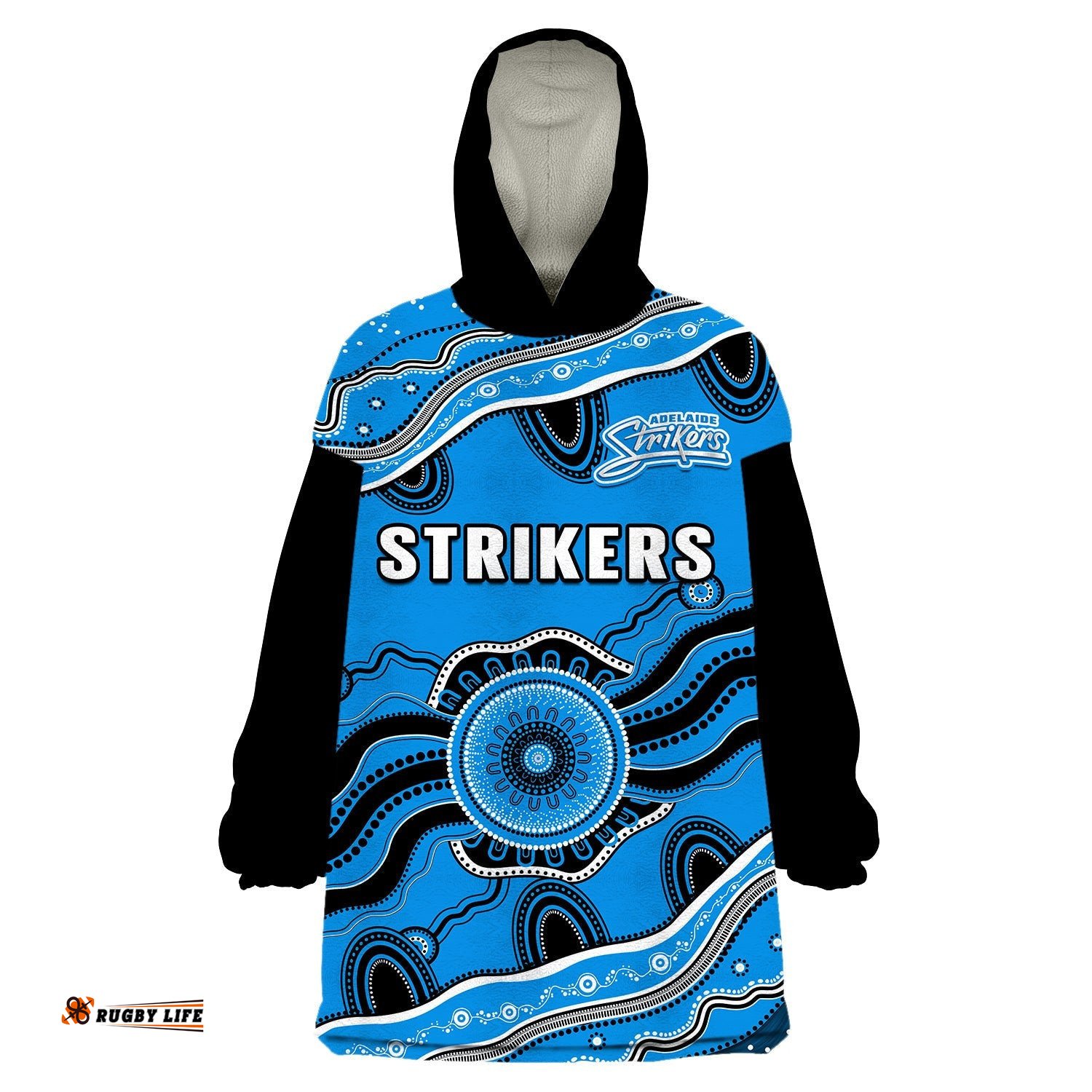 custom text and number adelaide strikers cricket wearable blanket hoodie aboriginal painting