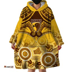 hawthorn football wearable blanket hoodie hawks aboriginal mix polynesian pattern