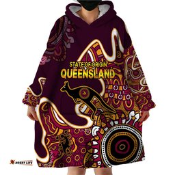 custom text and number queensland rugby wearable blanket hoodie state of origin go maroons indigenous tribal