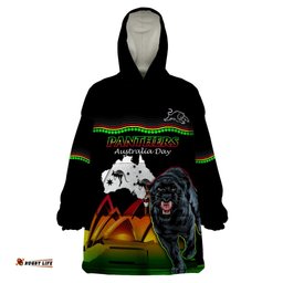 custom australia day panthers wearable blanket hoodie nrl 2024 sydney opera house with map black