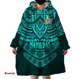 matildas soccer wearable blanket hoodie polynesian and aboriginal turquoise vibe