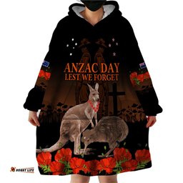 kangaroo and kiwi bird anzac day custom wearable blanket hoodie soldier style